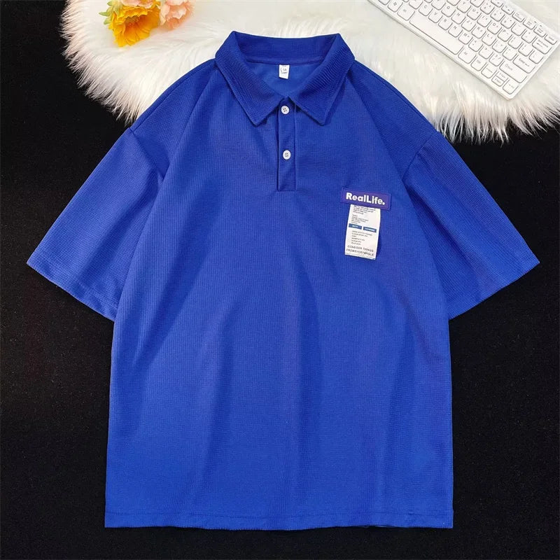 Harajuku Tribal flames – Summer Mens Short Sleeve Polo T Shirt Waffle Casual Letter