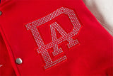 Bold Graphic Varsity Coat with Leather Sleeves – Retro Style