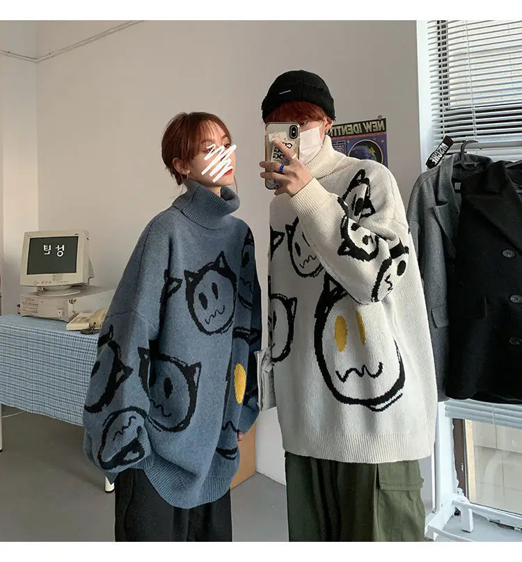 grunge knit pullover for fall and winter, oversized aesthetic with urban style, mens fashion layer for modern streetwear coll