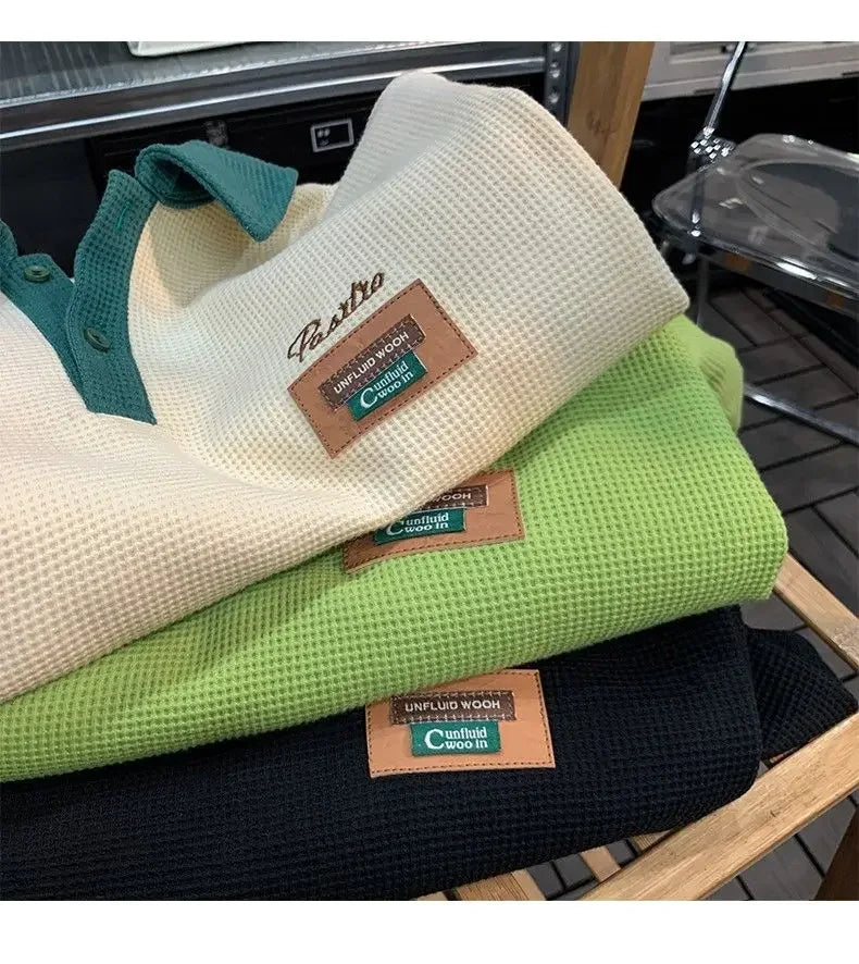 Hip Hop American Street Men and Women Trendy Personality Polo Shirt Short sleeved Summer Waffle Vintage Casual Tops harajuku y2k