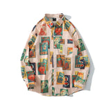 Dark Icon Vintage Printed Shirts Men Turn-down Collar Men's Shirt Streetwear Shirts for Man