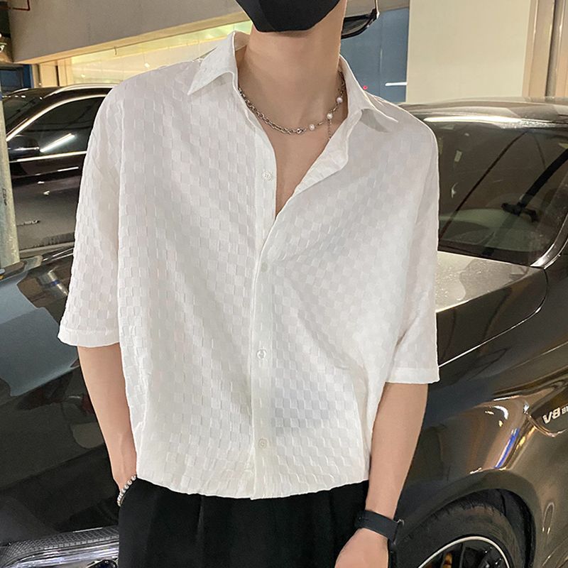 2023 Summer New Light Luxury Fashion Korean Shirt Men Short-sleeved Casual All-match Shirt Boutique Clothing Simple Style