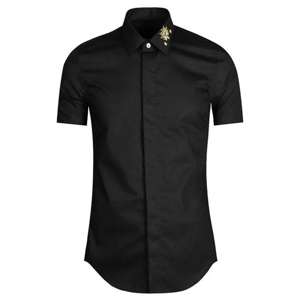New 2022 luxury Men Classic Embroidered star bee Fashion Cotton Casual Shirts Shirt high quality Pocket Short sleeves #A40