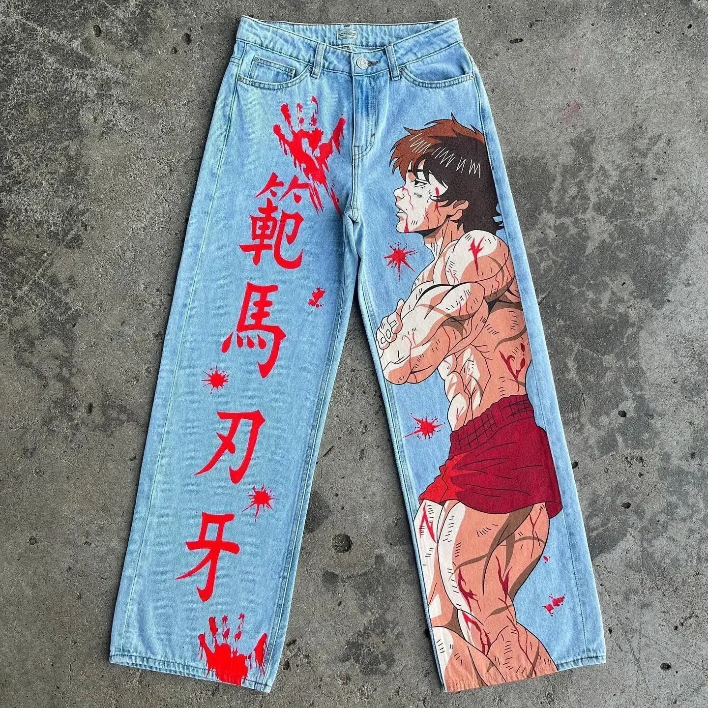 harajuku y2k baggy jeans the winged dragon of ra print wide leg denim pants popular anime jeans streetwear trouser men clothing vintage washed jeans