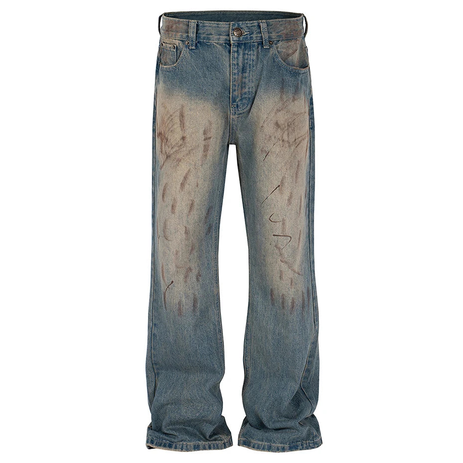 vintage blue dirty baggy jeans men hi street straight denim pants streetwear hip hop loose jeans trousers unique jeans style 1432
