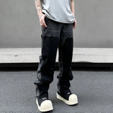 retro washed denim mens jeans pants fashion graffiti patchwork loose biker black jeans streetwear hip hop casual straight pants stacked flare jeans