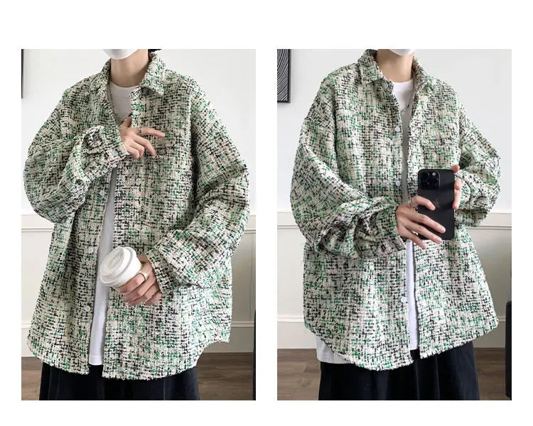 Original New Korean Harajuku Check Jacket Mens Autumn 2024 New Design