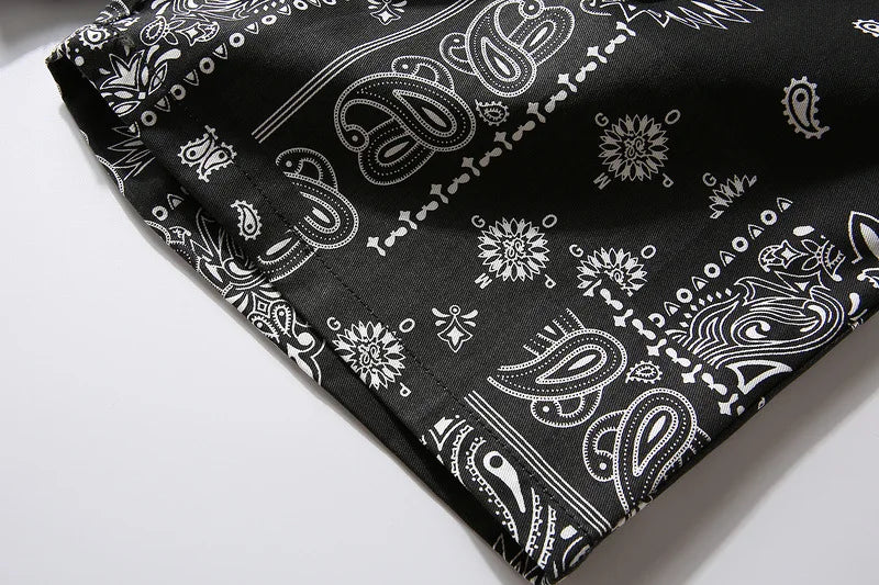 Mens Paisley Printed Shorts Hip Hop Loose Elastic Waist Sweat Shorts Casual Harajuku Drawstring Streetwear Sportswear Joggers