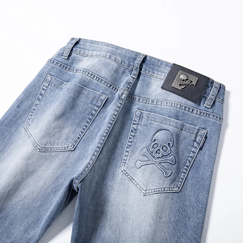 high 2023 new classical pirate metal skull bone luxurious embroidered jeans cotton denim pants comfort casual jeans 28 38 204 unique jeans style 6104
