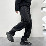 men bead streetwear fashion hip hop vibe loose casual wide leg straight denim jeans baggy pant man boyfriend jeans trousers unique jeans style 2997