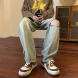 2023 summer new fashion jeans mens couples loose washed wide leg casual trousers boutique clothing simple style jeans for men unique jeans style 3838