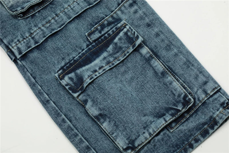 vintage multi pocket jeans mens harajuku cargo denim pants retro hip hop straight loose jean pants men clothing 1 unique cargo style 478