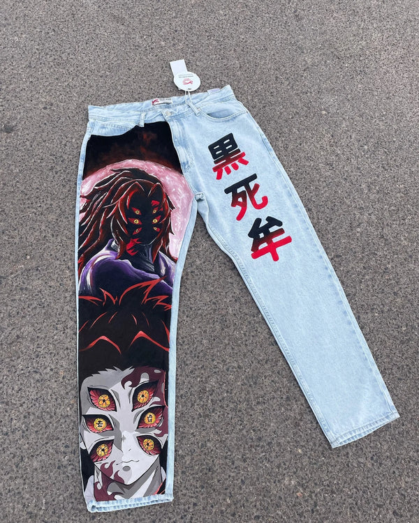 harajuku popular anime kokushibo print baggy jeans new style wide leg trouser y2k streetwear for men women high waist pants vintage washed jeans