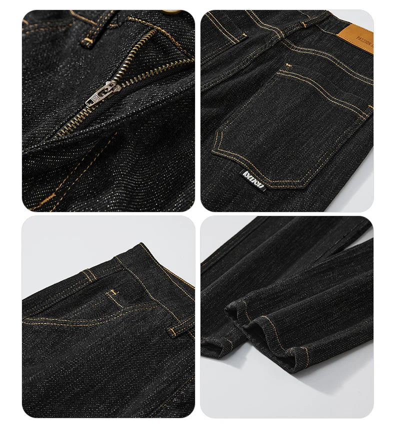 plus size 28 42 micro elastic jeans men classic fashion casual loose straight black denim jeans pant cityboy jeans long trousers vintage washed jeans