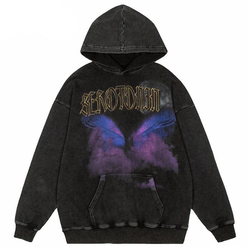 Oversize Hoodie Hip Hop Washed Sweatshirt Men Streetwear Painting Grap