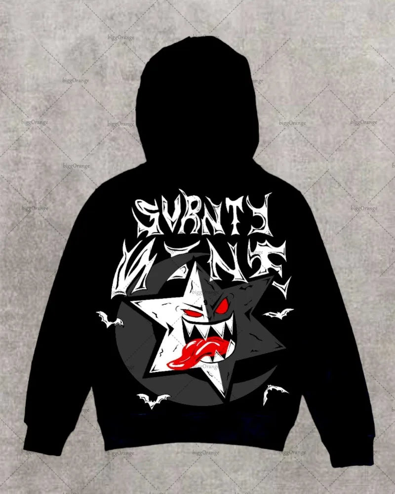 American Gothic Cartoon Letter Print Oversized Hoodie Womens Y2K Stree