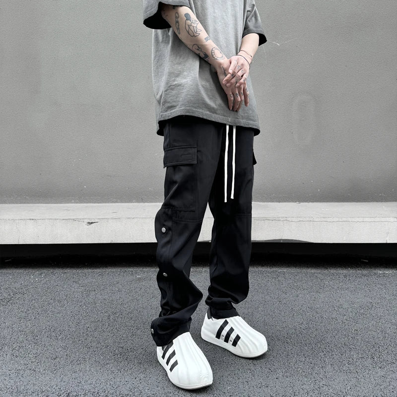 fashion casual hip hop joggers side button trousers elastic waist drawstring track sweatpants new cargo streetwear mens pants unique joggers style 4761