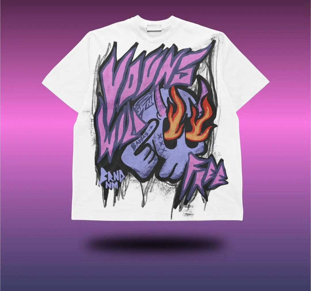 Grunge Y2K T-Shirt – Bleached Effect with Cursed Skull Art