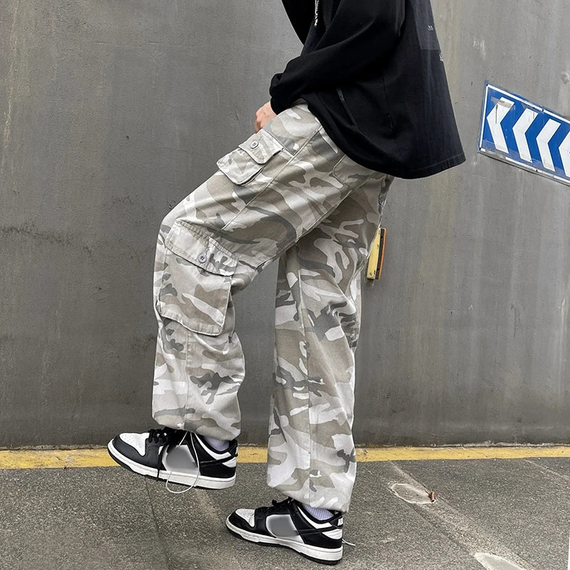 2023 new fashion side pocket camouflage baggy men cargo pants tactical clothing hip hop casual long trousers pantalones hombre baggy cargo bottoms
