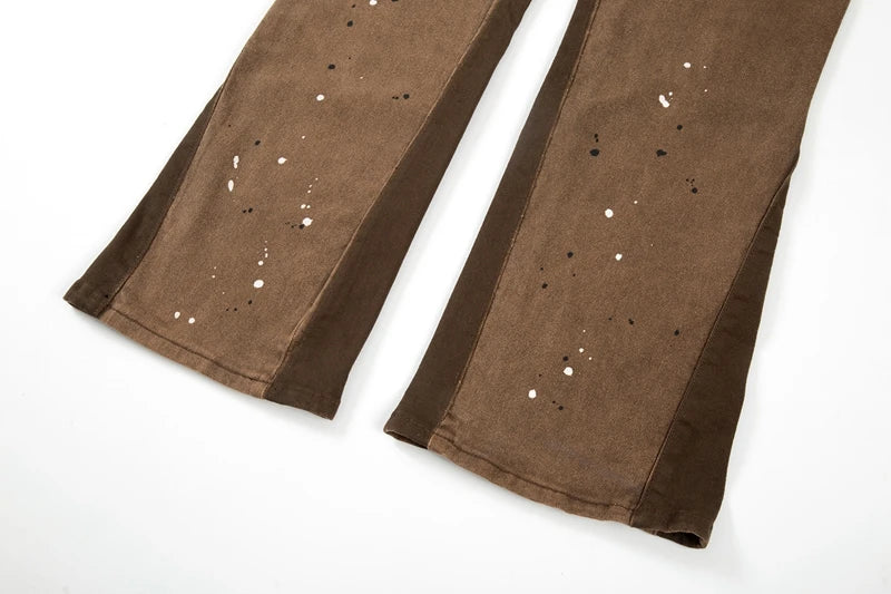 swag hip hop speckle ink flare jeans streetwear patchwork mens cargo jean pants washed logging trousers jeans male jeans overall unique cargo style 290