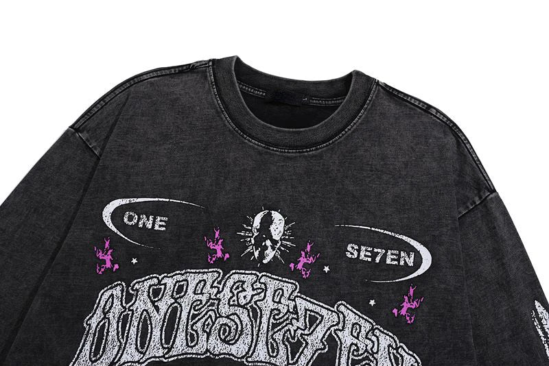 Harajuku Oversized shirt – Fashion Distressed Washed T Shirt Harajuku Skull Skeleton Pr