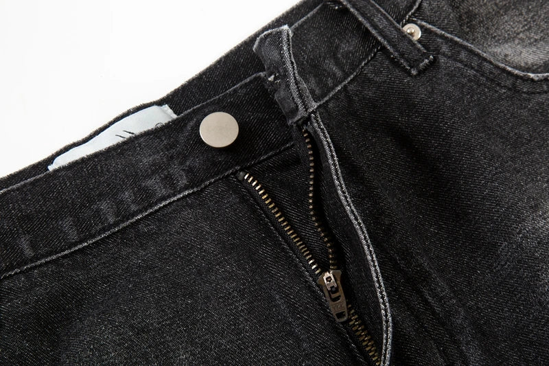 retro black blue straight oversized washed torn jeans solid color ripped jeans baggy hip hop destroyed men wide leg jeans pant unique jeans style 4821