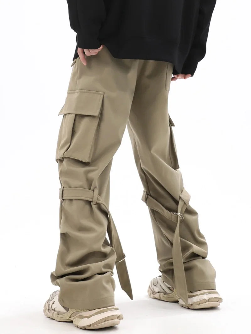 fashion cargo pants adjustable belts waist with side pockets joggers streetwear pant unisex casual loose straight baggy trousers casual joggers