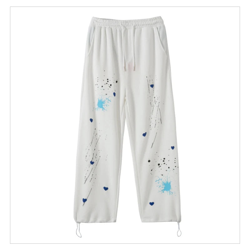 rainbowtouches 2022 unisex pants splash ink print high street drawstring loose casual pants mens straight fashion women pants unique default style 2693