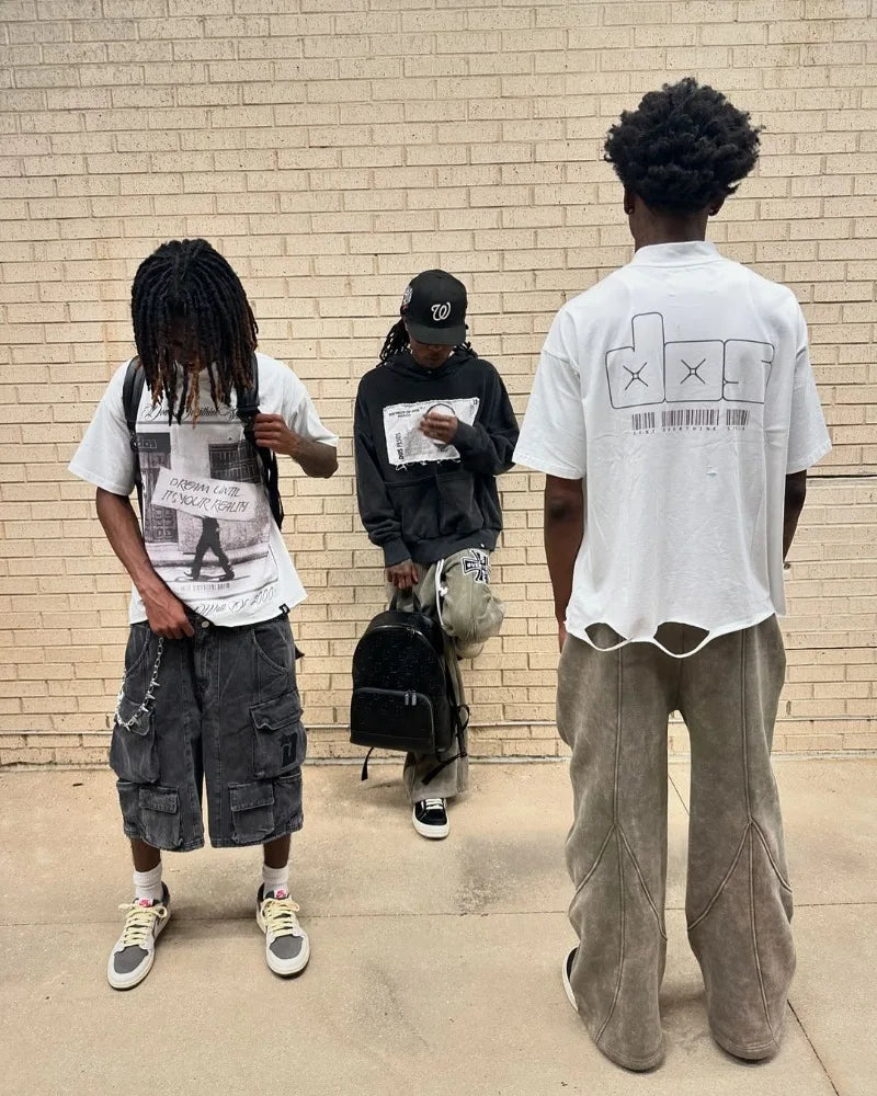 Harajuku Fashion Casual Loose Shirt Versatile Letter Cartoon Print Oversized T-shirt Women Y2k Harajuku Retro Short Sleeve Men