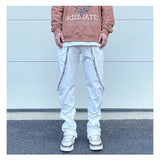 high street black white straight zipper becomes slightly flared denim jeans harajuku casual hip hop cashew flower jeans for men unique jeans style 4412