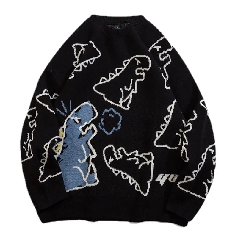 fashion knitted sweater autumn winter o neck dinosaur pattern pullover streetwear unisex casual loose sweaters jumper knitwears Y2K vintage urban hoodie, urban wear with bold artwork, aesthetic street look hoodie
