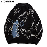 fashion knitted sweater autumn winter o neck dinosaur pattern pullover streetwear unisex casual loose sweaters jumper knitwears Y2K vintage urban hoodie, urban wear with bold artwork, aesthetic street look hoodie
