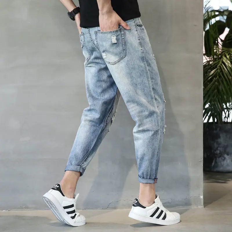 2023 autumn new light luxury fashion jeans men casual trousers korean version all match boutique clothing simple style unique jeans style 3978