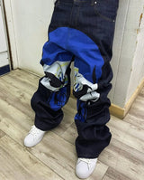 european and american high street high waist washed jeans men y2k cartoon print hip hop rock oversized wide leg pants women unique jeans style 3764