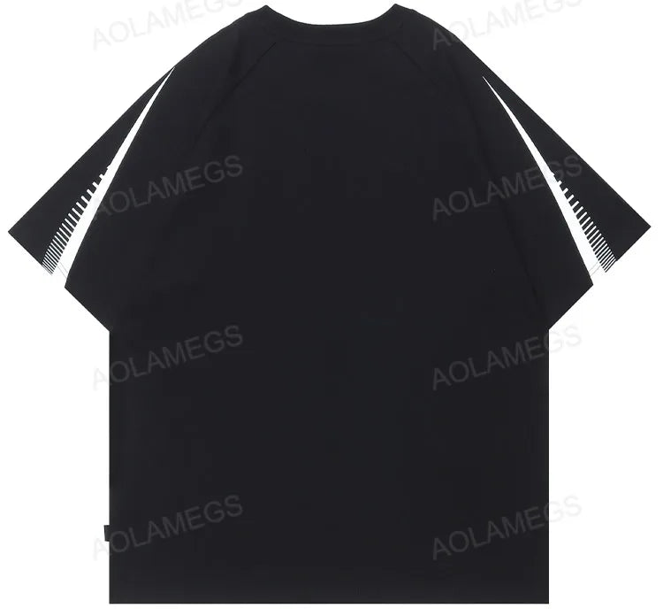 Vaporwave Tribal flame – Streetwear Men Oversized Tshirts Black White Splicing Graphi
