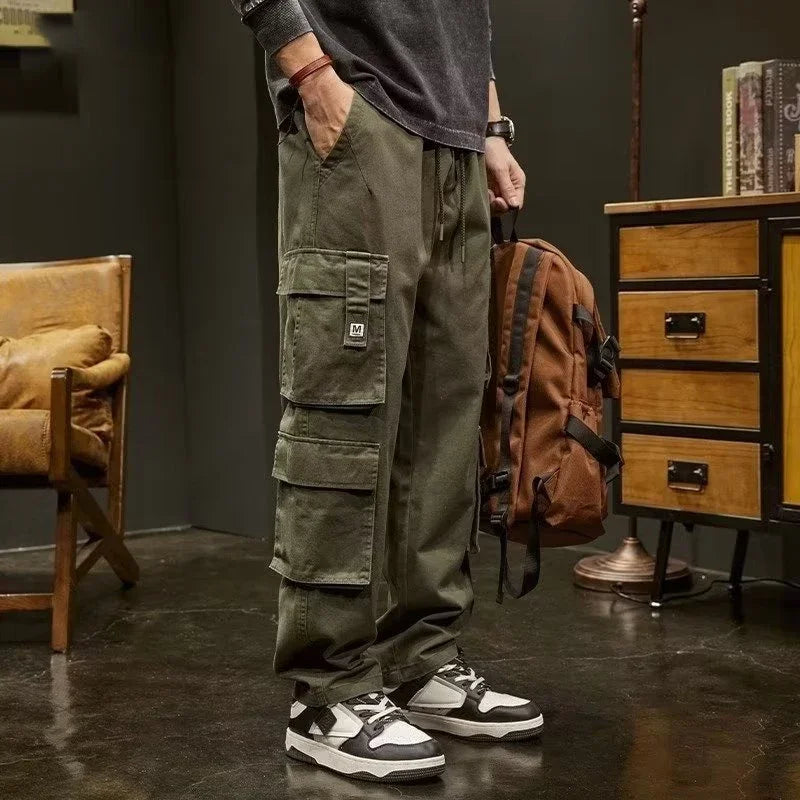 american vintage baggy cargo pants men outdoor sport military tactical sweatpants y2k straight multi pocket overalls trousers unique joggers style 460