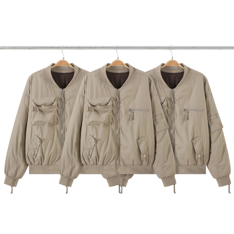new 2024 khaki men rib sleeve fashion high couple baseball coats jackets abstract coat motor pilot winter warm 747 nan street - variant style 743b9f for streetwear fashion