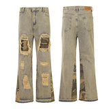 hip hop camouflage ripped patchwork denim pants for men y2k vintage streetwear wide leg jean 2025 new distressed baggy jeans stacked flare jeans