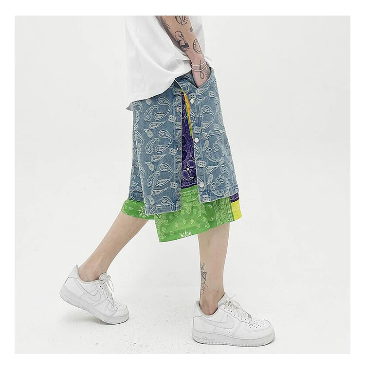 hip hop loose shorts elastic waist pants fashion patchwork half pant mens summer casual drewstring streetwear sportswear jogger unique joggers style 3432