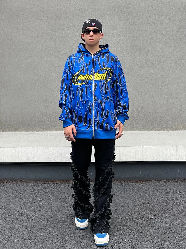 cyberpunk chrome print featuring mens harajuku fire printed hoodies unisex hip hop y2k full zipper sweatshirt streetwear casual hooded warm loose tops hoodies