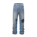 2024 european and american patchwork washed wide denim jeans y2k street wear splicing patches damaged flare pants jeans for men urban skinny jeans