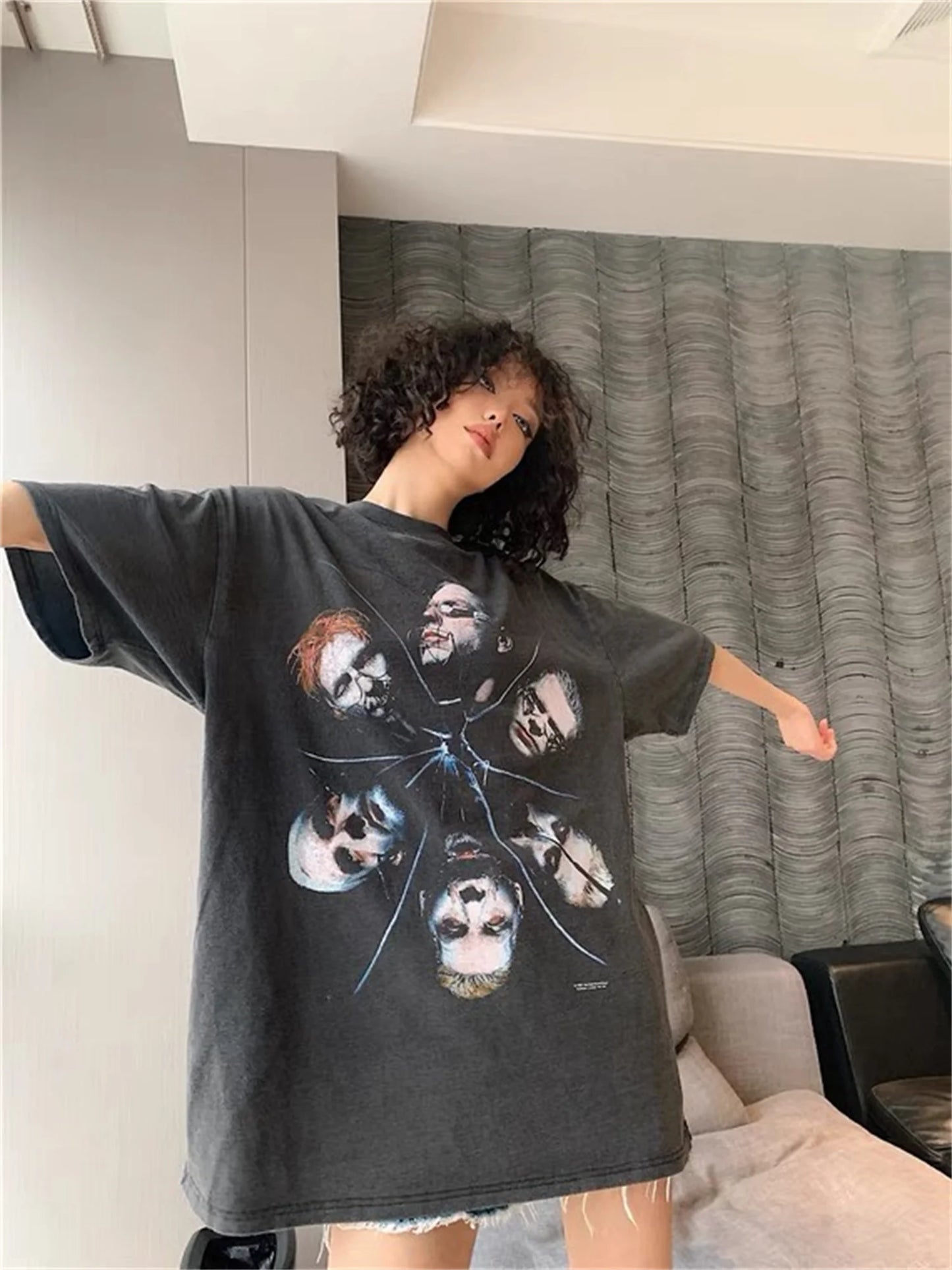 vaporwave streetwear top featuring vtg germany rock band retro portrait print washed old casual oversize cotton high street tops t shirts