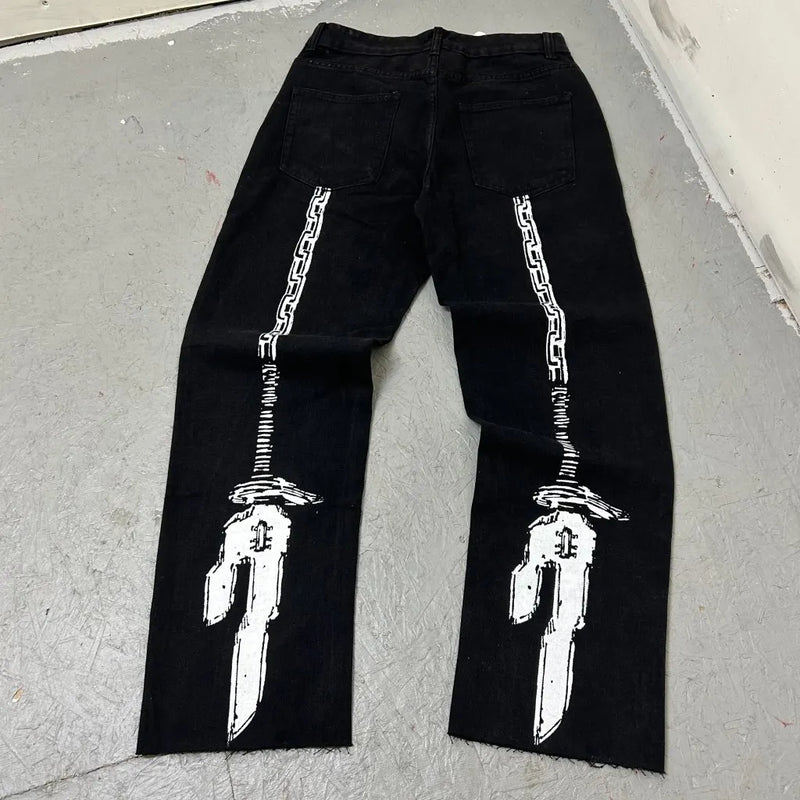 harajuku y2k baggy jeans the winged dragon of ra print wide leg denim pants popular anime jeans streetwear trouser men clothing unique jeans style 5713