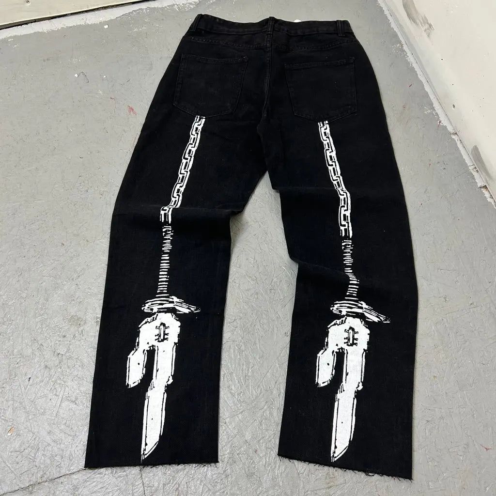 harajuku slifer the sky dragon print y2k men s jeans popular anime baggy jeans wide leg pants streetwear trouser men clothing unique jeans style 5652