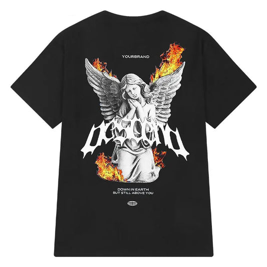 Gothic Chrome logo – Hip Hop Streetwear Men Oversized T Shirt Fire Printed Long S
