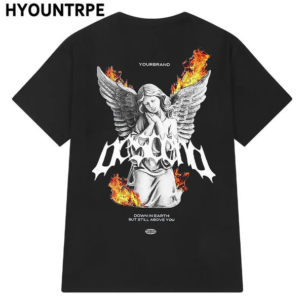 Gothic Chrome logo – Hip Hop Streetwear Men Oversized T Shirt Fire Printed Long S