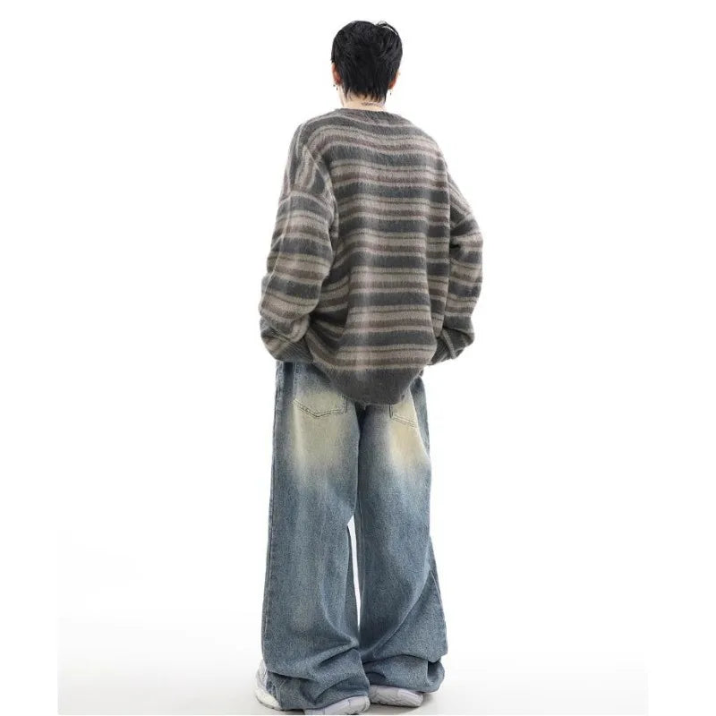varsity flame knitwear, statement sweater, cozy knitwear for men, oversized grunge aesthetic winter top