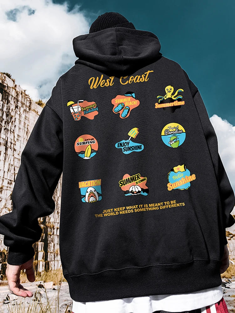 West Coast Graffiti Graphic Hoodie Sweatshirts Men Autumn Pullovers
