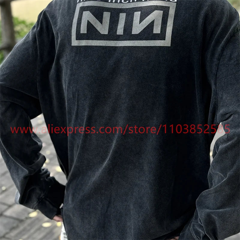 2024 Autumn Vintage American Long Sleeve Street Hip Hop West Coast High Street Heavy Weight High Quality Washed Print 100%Cotton