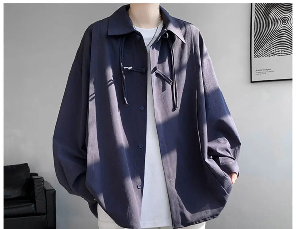 Shirts for men spring and autumn style national fashion design loose and versatile large size